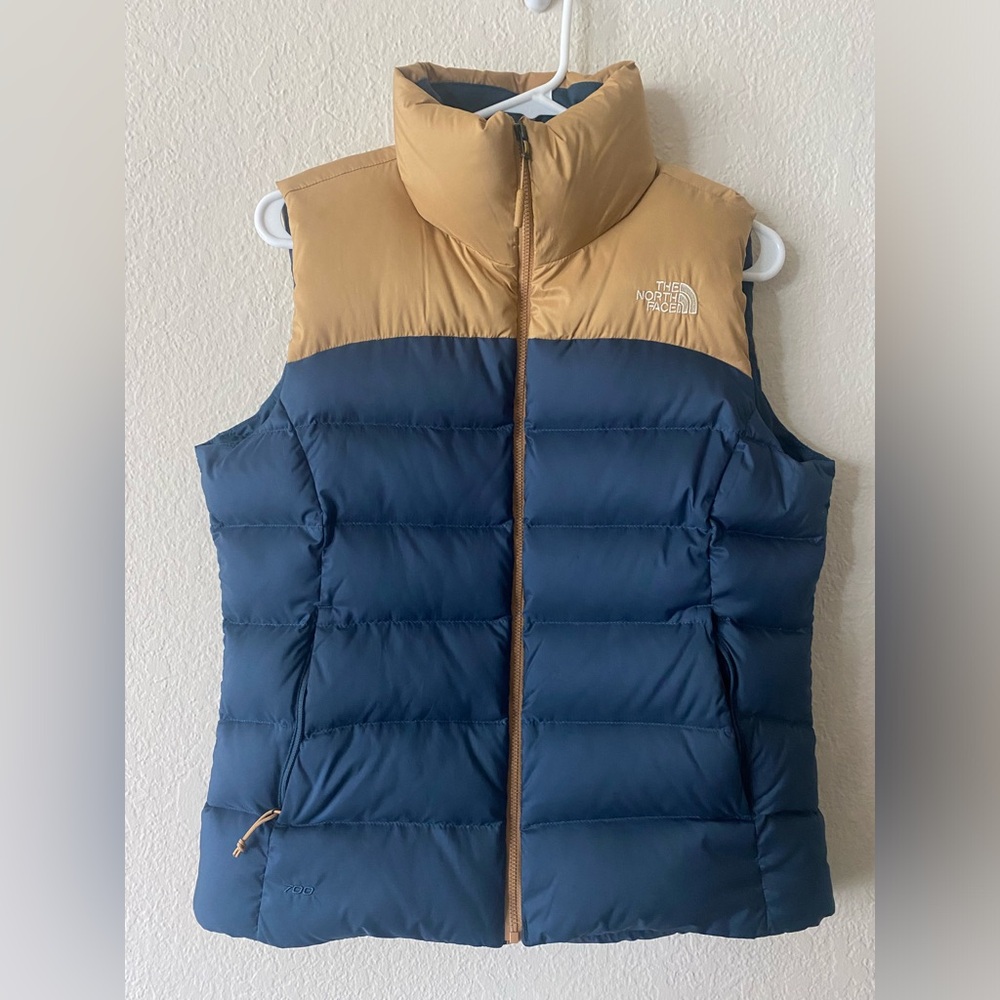 The North Face Navy and Tan Puffer Vest